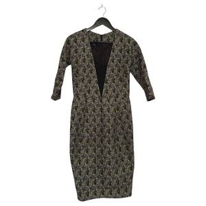 ZERO + MARIA CORNEJO Deep V Dress Abstract Print Tweed Business Size 4 Luxury